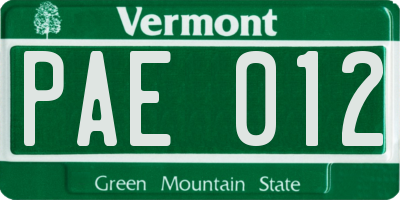 VT license plate PAE012