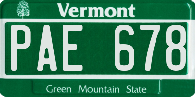 VT license plate PAE678