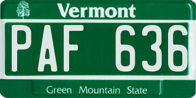 VT license plate PAF636