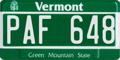 VT license plate PAF648