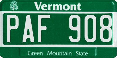 VT license plate PAF908