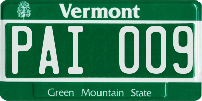 VT license plate PAI009