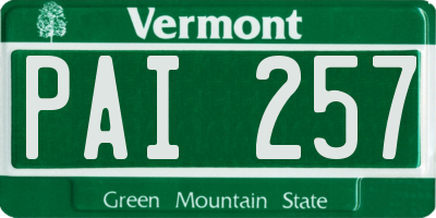 VT license plate PAI257