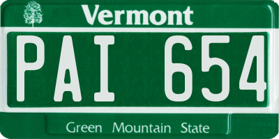 VT license plate PAI654