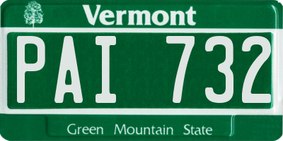 VT license plate PAI732