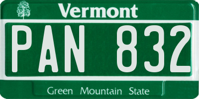 VT license plate PAN832