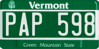 VT license plate PAP598