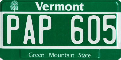 VT license plate PAP605