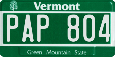 VT license plate PAP804
