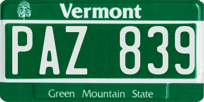 VT license plate PAZ839