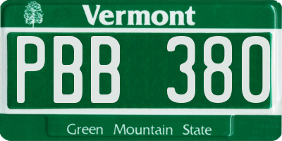 VT license plate PBB380