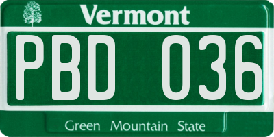 VT license plate PBD036