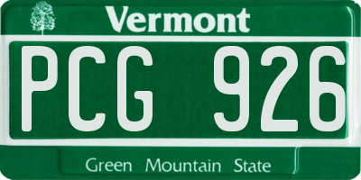 VT license plate PCG926
