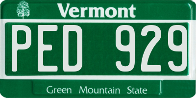 VT license plate PED929