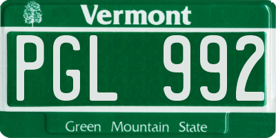 VT license plate PGL992