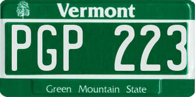 VT license plate PGP223