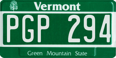 VT license plate PGP294