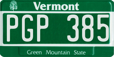 VT license plate PGP385