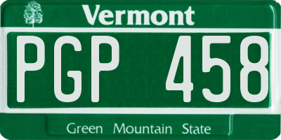 VT license plate PGP458
