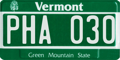 VT license plate PHA030