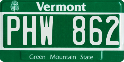 VT license plate PHW862