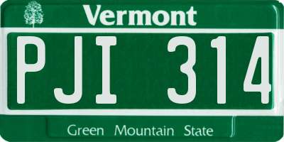 VT license plate PJI314