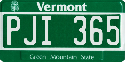 VT license plate PJI365