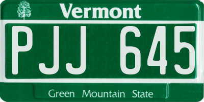 VT license plate PJJ645