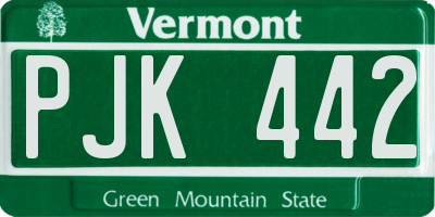 VT license plate PJK442