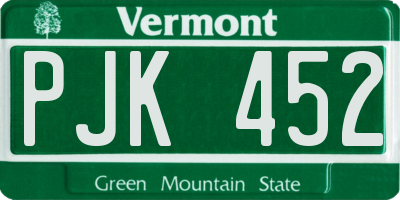 VT license plate PJK452