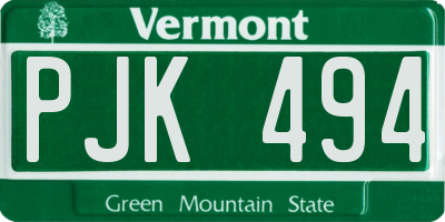 VT license plate PJK494