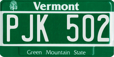 VT license plate PJK502