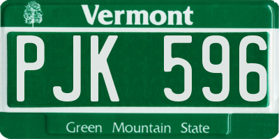 VT license plate PJK596