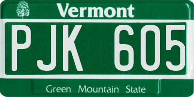 VT license plate PJK605