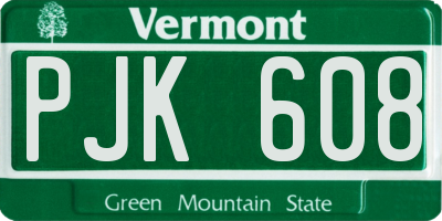 VT license plate PJK608