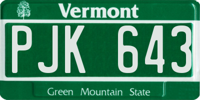 VT license plate PJK643