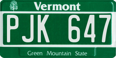 VT license plate PJK647