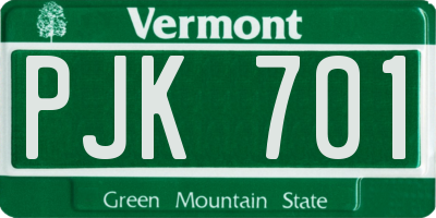 VT license plate PJK701