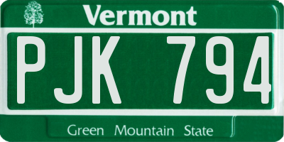 VT license plate PJK794