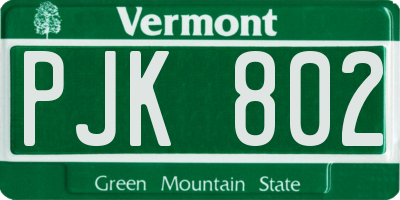 VT license plate PJK802