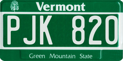 VT license plate PJK820