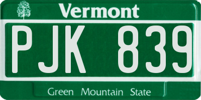 VT license plate PJK839