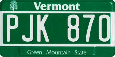 VT license plate PJK870