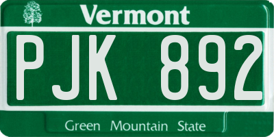 VT license plate PJK892