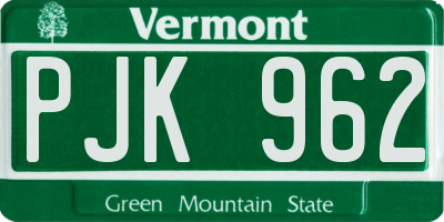 VT license plate PJK962