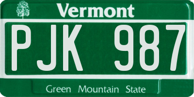 VT license plate PJK987