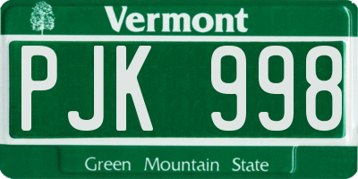 VT license plate PJK998