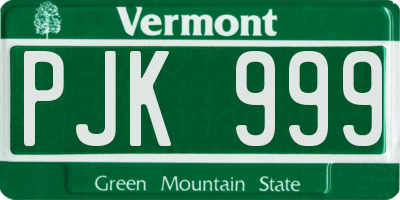 VT license plate PJK999