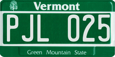 VT license plate PJL025
