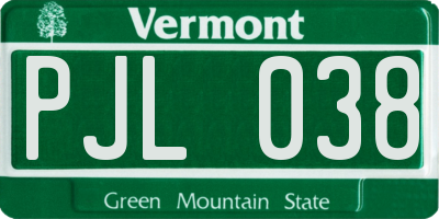 VT license plate PJL038